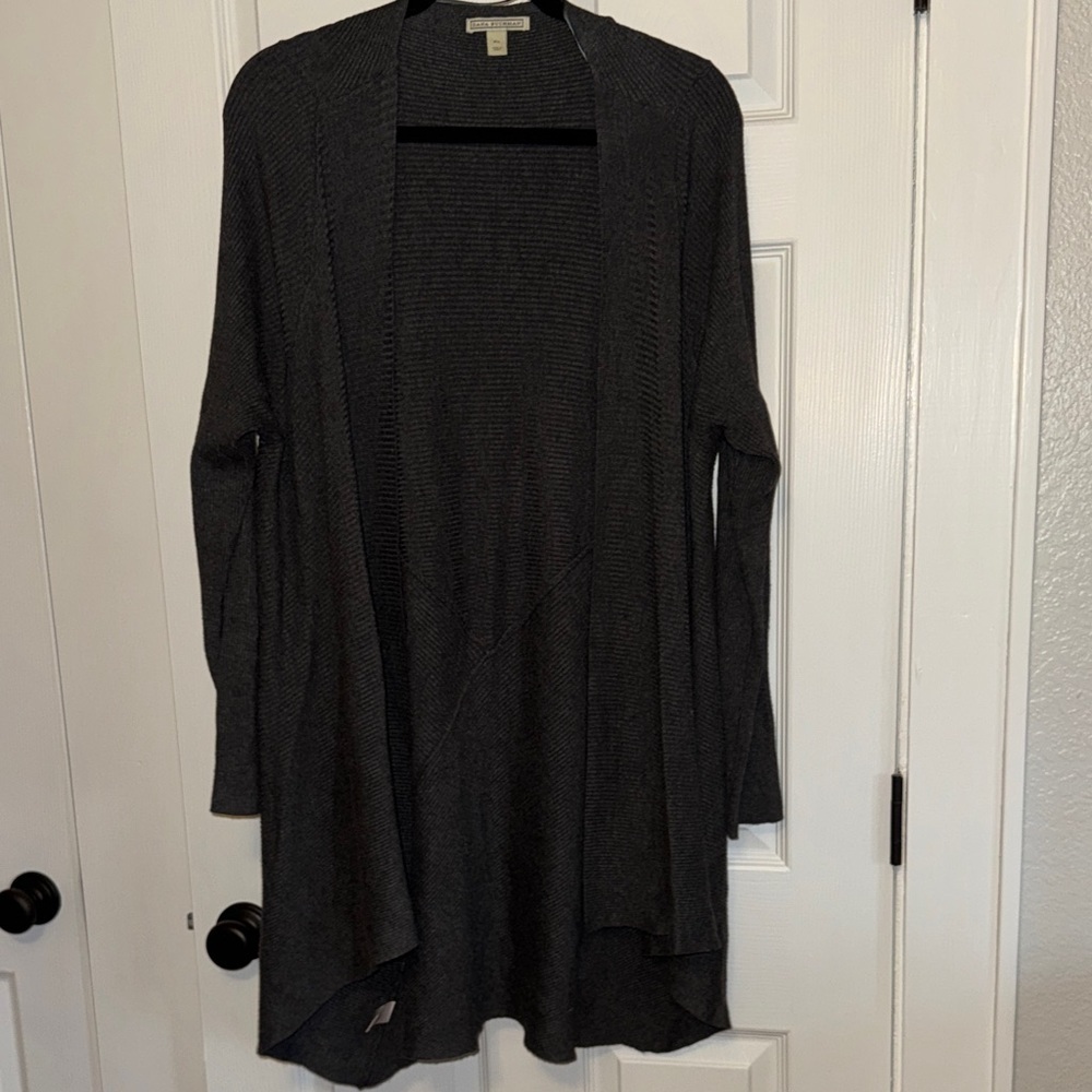 Dana Buchman Women’s Ribbed Charcoal Open-Front Draped Knit Cardigan Size XL - Picture 1 of 7